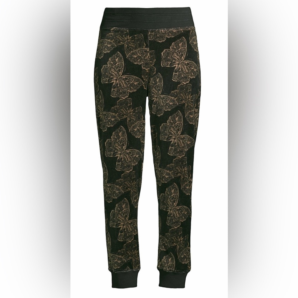 Johnny Was Zuri Modern Velour Sweatpants Black & Butterflies Size Medium NWT - Picture 11 of 14